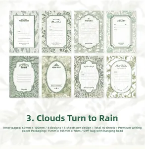 Detail of 40 pieces vintage floral memo pads in green tones for scrapbooking decoration