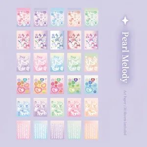Set de 30 hojas de pegatinas DIY con corazones y mariposas en tonos pasteles suaves