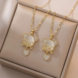 Edelstahl Maus Anhänger Halskette Für Damen Mit Katzenauge Und Strass Herz Vergoldet Mode Kette Schmuck