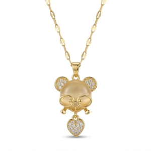 Halskette mit Katzenaugenstein Panda Anhänger und Zirkonia Herz in Gold-Finish