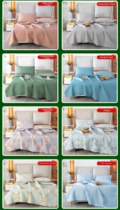 Collage of breathable ice silk cooling mats in various solid colors and floral patterns