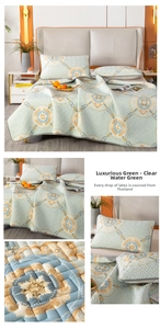 Detailed texture of light green ice silk latex mat with elegant European pattern