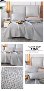 Detail of grey ice silk cooling mat set with T-shaped geometric texture and latex core