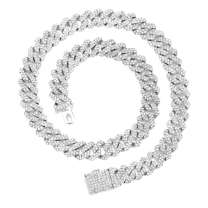 Collier Bracelet à Chaîne Cubaine Losange Iced Out Hip Hop pour Hommes Femmes Alliage Strass Punk Streetwear Bijoux de Mode