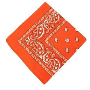 Vibrant orange paisley polyester bandana with classic floral patterns for outdoor activities