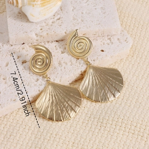 Bohemian gold seashell drop earrings featuring conch shell details, 7.4cm long