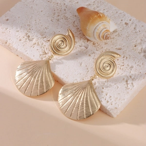 Bohemian gold seashell drop earrings for women with detailed ocean-inspired shell textures