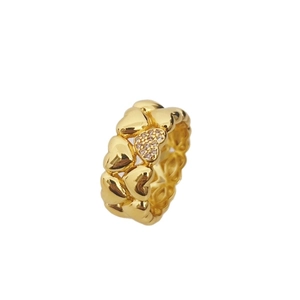Vintage 18k gold plated double layered heart ring with pavé crystals for women