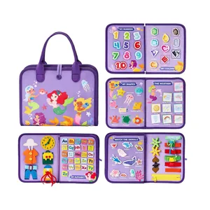 Mermaid themed felt busy board for kids featuring sensory motor skills and learning pages