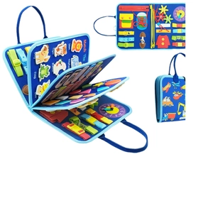 Portable blue felt busy board for kids sensory training and motor skills development