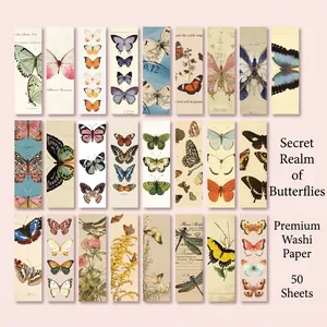 Vintage washi sticker booklet with 50 sheets of retro butterflies and botanicals