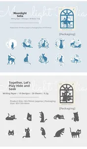 Detailed view of Moonlight Helia cat theme decorative stickers made of premium writing paper