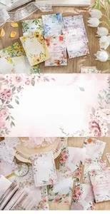 Detailed view of Colorful Floral Series vintage scrapbooking paper with hand-drawn art flowers