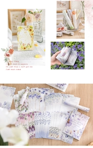 Macro detail of floral watercolor scrapbook paper set with sunflowers and hyacinths