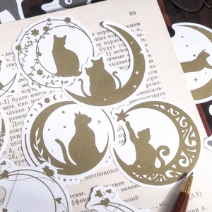 Vintage cat and moon gold silhouette sticker set for DIY scrapbooking decoration