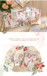 Vintage floral memo pads and butterfly stickers for artistic scrapbooking decoration