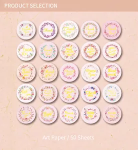Lot de 50 autocollants floraux ronds avec lettrage Thank You pour emballage cadeau
