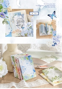 Detailed view of vintage floral scrapbooking paper featuring hydrangea and leaves