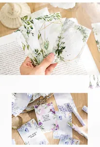 Close-up of vintage floral decorative paper for scrapbooking featuring plants and text