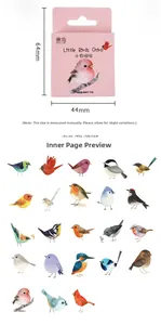 Detail of 46pcs watercolor bird stickers in 64x44mm box featuring kingfishers and robins