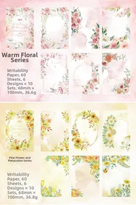 Detailed view of floral scrapbooking paper with vintage watercolor patterns and writing paper texture