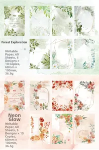 Close-up of vintage floral scrapbooking paper with detailed product dimensions and specs