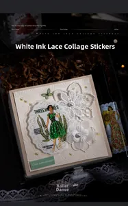 Dettaglio di adesivi vintage in pizzo bianco serie balletto per decorazione di scrapbooking