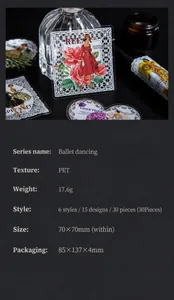 Dettaglio degli adesivi in PET Ballet Dancing con motivi floreali e pizzo vintage