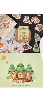 Detailed view of forest animal cartoon stickers featuring foxes and bears for DIY journals