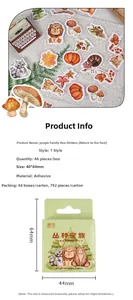 Detail specifications for forest animal stickers showing 46 pieces and 40x40mm size