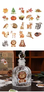 Detailed jungle animal stickers showing deer and fox patterns on glass bottle surfaces