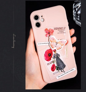 Custodia per telefono in silicone rosa con illustrazioni floreali vintage e pizzo