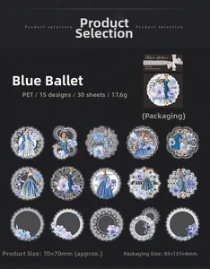 Adesivi vintage in pizzo PET balletto blu per scrapbooking con motivi floreali e donne