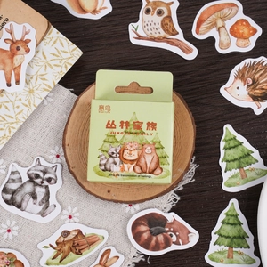 Jungle Family Forest Animal Stickers Hand Painted Water Color Scrapbooking DIY Decorative Adhesive Labels For Notebook Planner