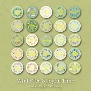 Lot de 50 autocollants Thank You floraux en papier couché avec motifs de couronnes