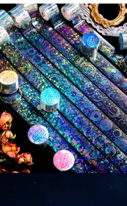 Holographic laser silver PET decorative tape with celestial floral patterns for scrapbooking