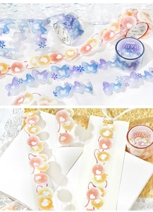Vue détaillée du ruban adhésif décoratif PET translucide aux motifs papillon et ballon