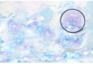 Détail du ruban PET Daydream avec motifs de papillons bleus et violets pour le journaling