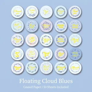 50 stickers couronnes de fleurs bleues en papier couché pour scrapbooking créatif