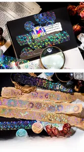 Detailed holographic PET tape with laser silver butterfly and starry dream patterns