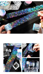 Close-up of laser silver PET tape with butterfly and floral patterns for scrapbooking