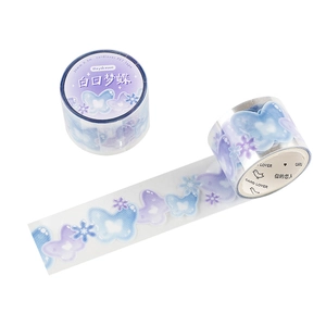 Ruban adhésif décoratif PET papillon bleu et violet pour scrapbooking, taille 30mm x 3m