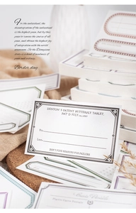 Detail of vintage border stationery cards with retro typography on natural cork and burlap