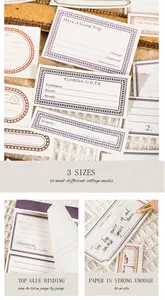 Macro detail van vintage collage memopapier met afscheurbare binding en schrijfvlak