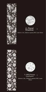 Detail of PET laser silver decorative tape with hand-drawn floral patterns and dimensions