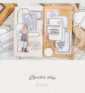 Macro-opname van vintage decoratief scrapbookingpapier met bloem- en vlindermotieven en rand