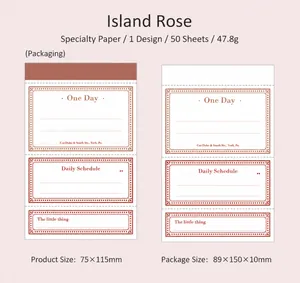 Gedetailleerde maatspecificaties voor vintage speciaal papier memoblok in roosstijl