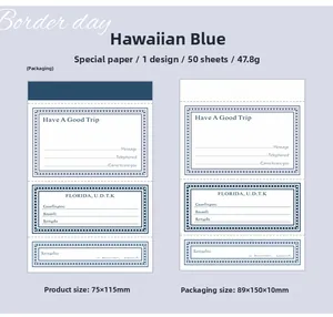 Detail van Hawaii Blue vintage memo-notitieblokken met 'Have A Good Trip' tekst