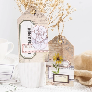 Vintage specialty paper border sticky notes with floral prints and rustic hemp rope ties