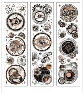 Detail of vintage steampunk stickers with astrology gears, moon phases and clock patterns